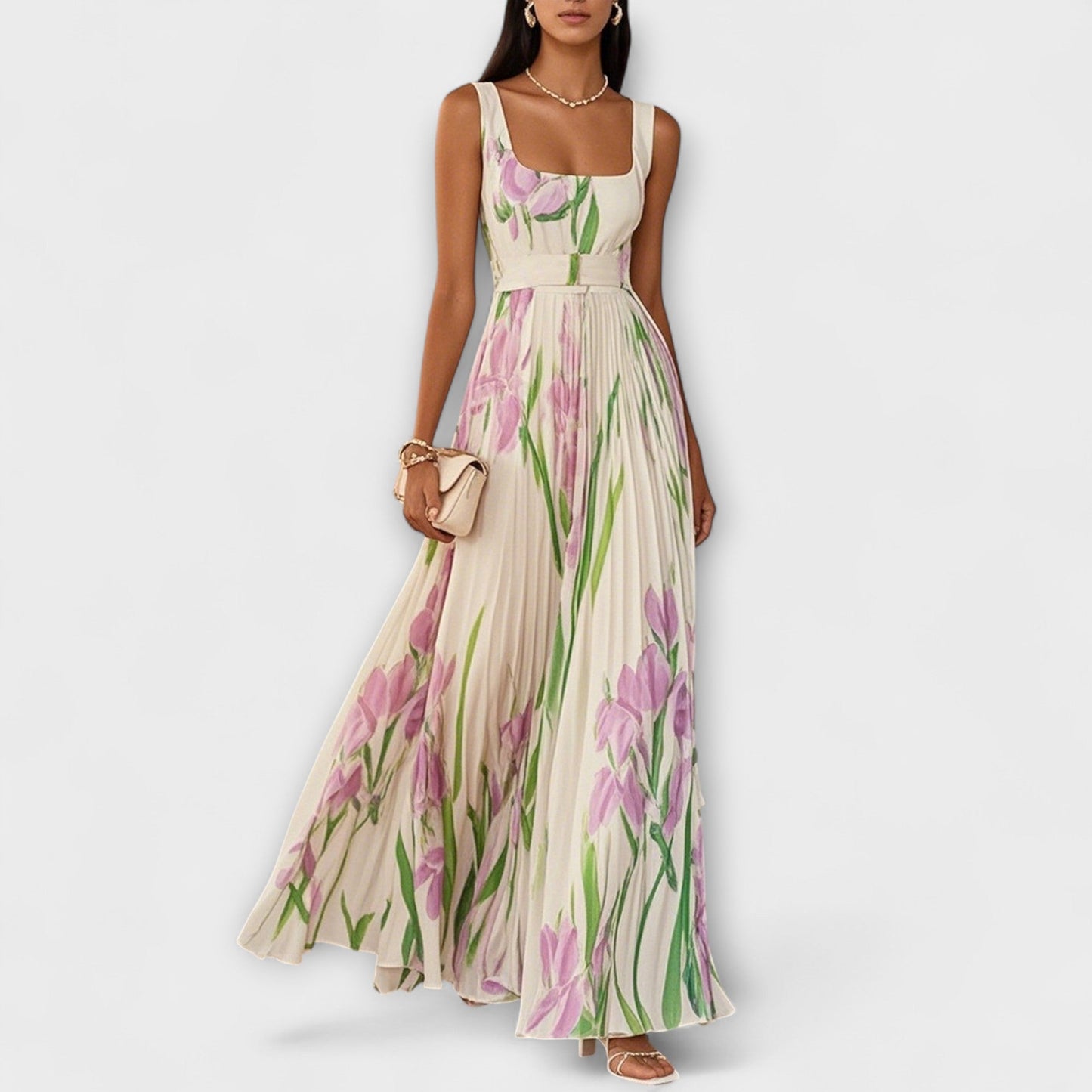 Vestido Max Chiffon Floral Dobrada