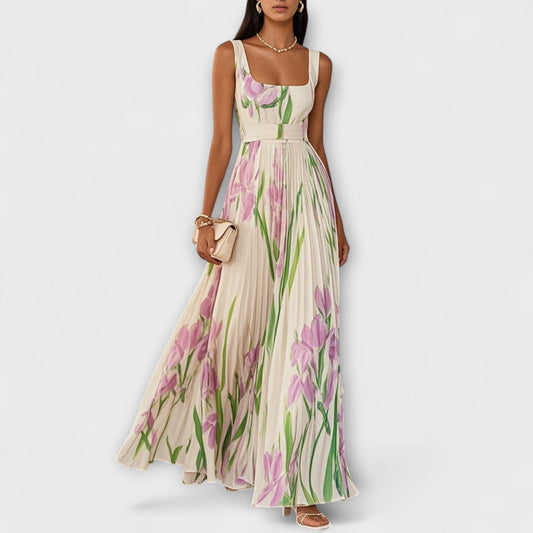 Vestido Max Chiffon Floral Dobrada