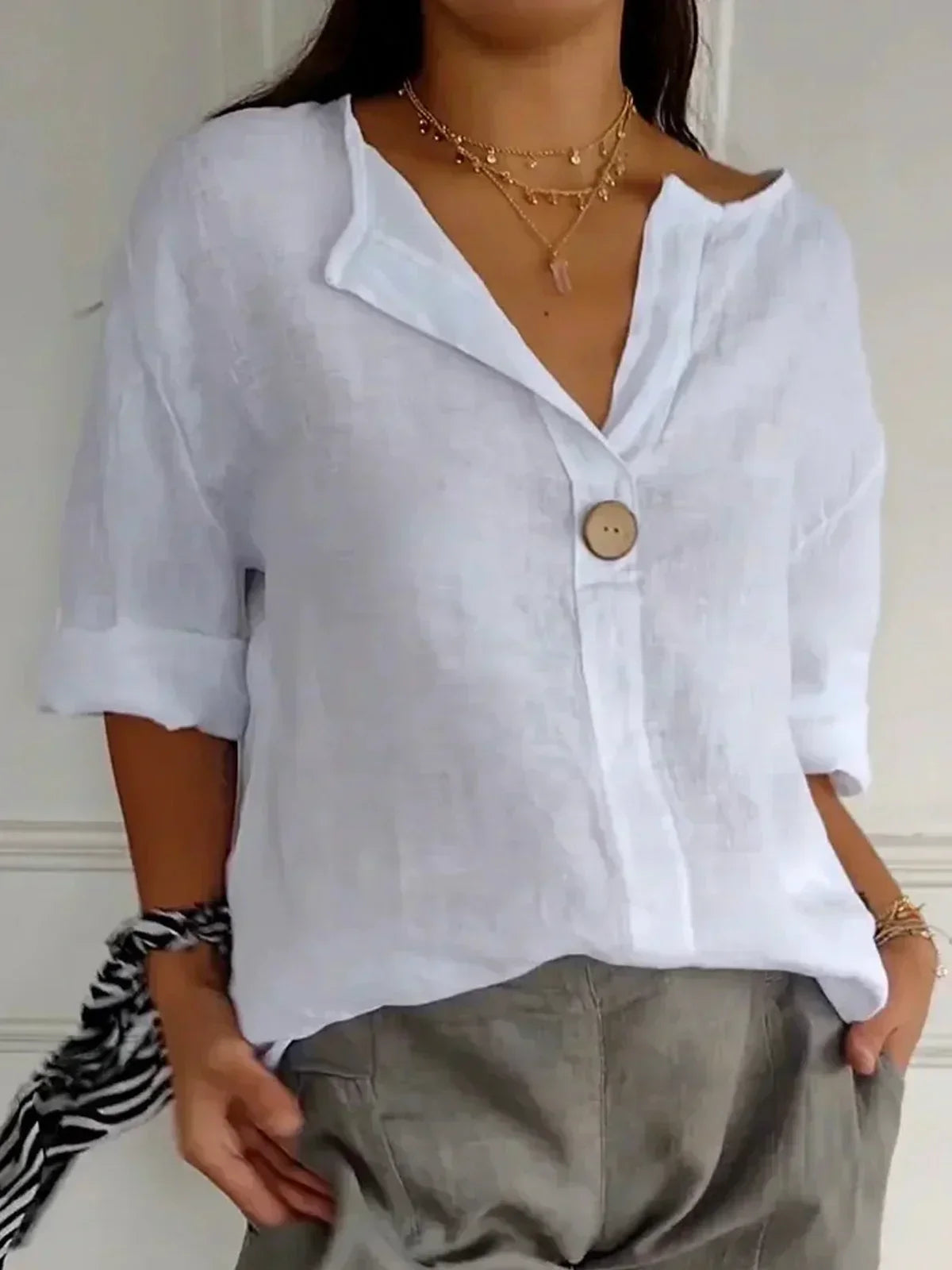 Luna - Blusa Casual com Decote em V