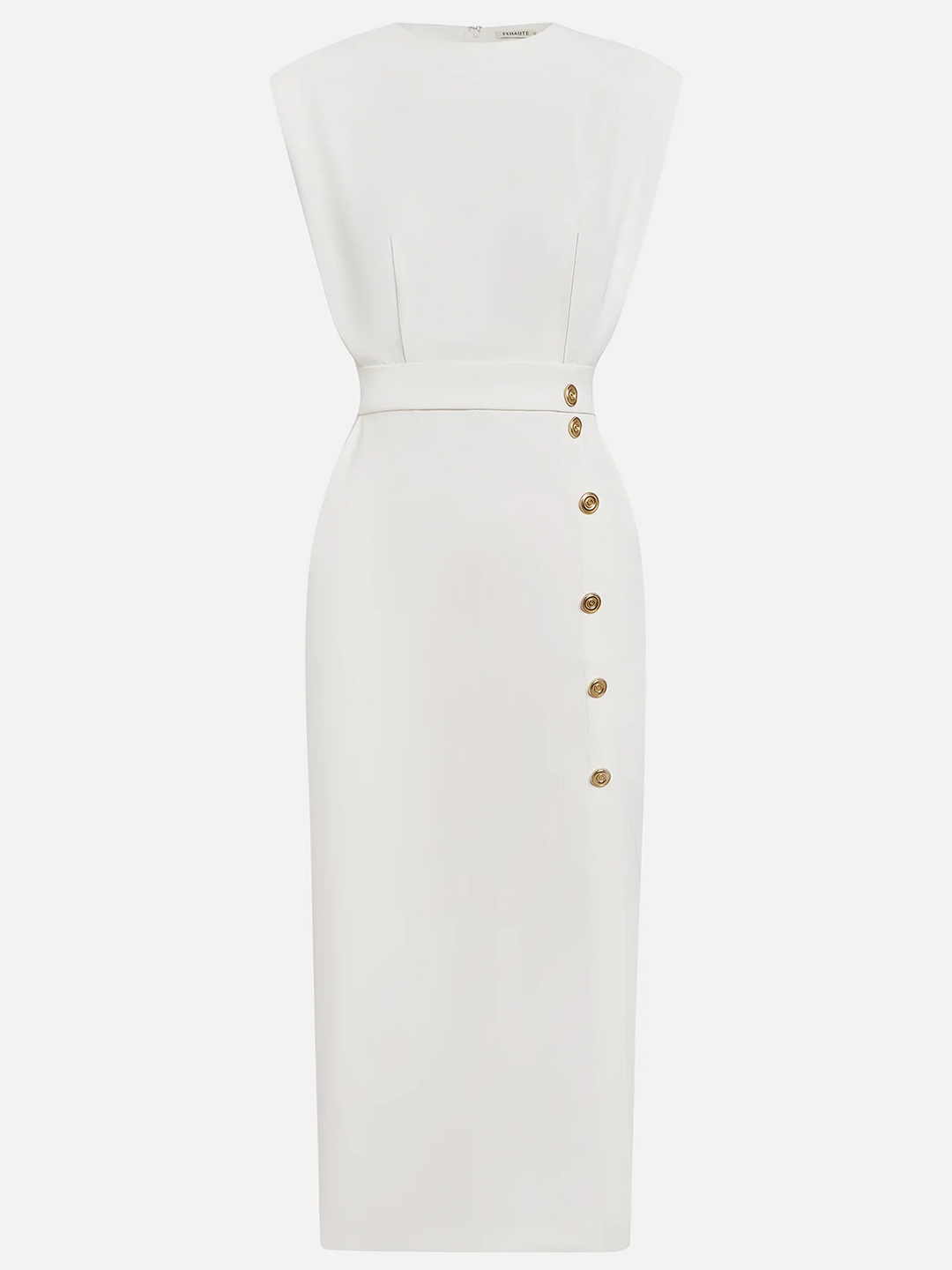 Malene™ | Vestido Midi Sólido com Fenda e Decote Redondo