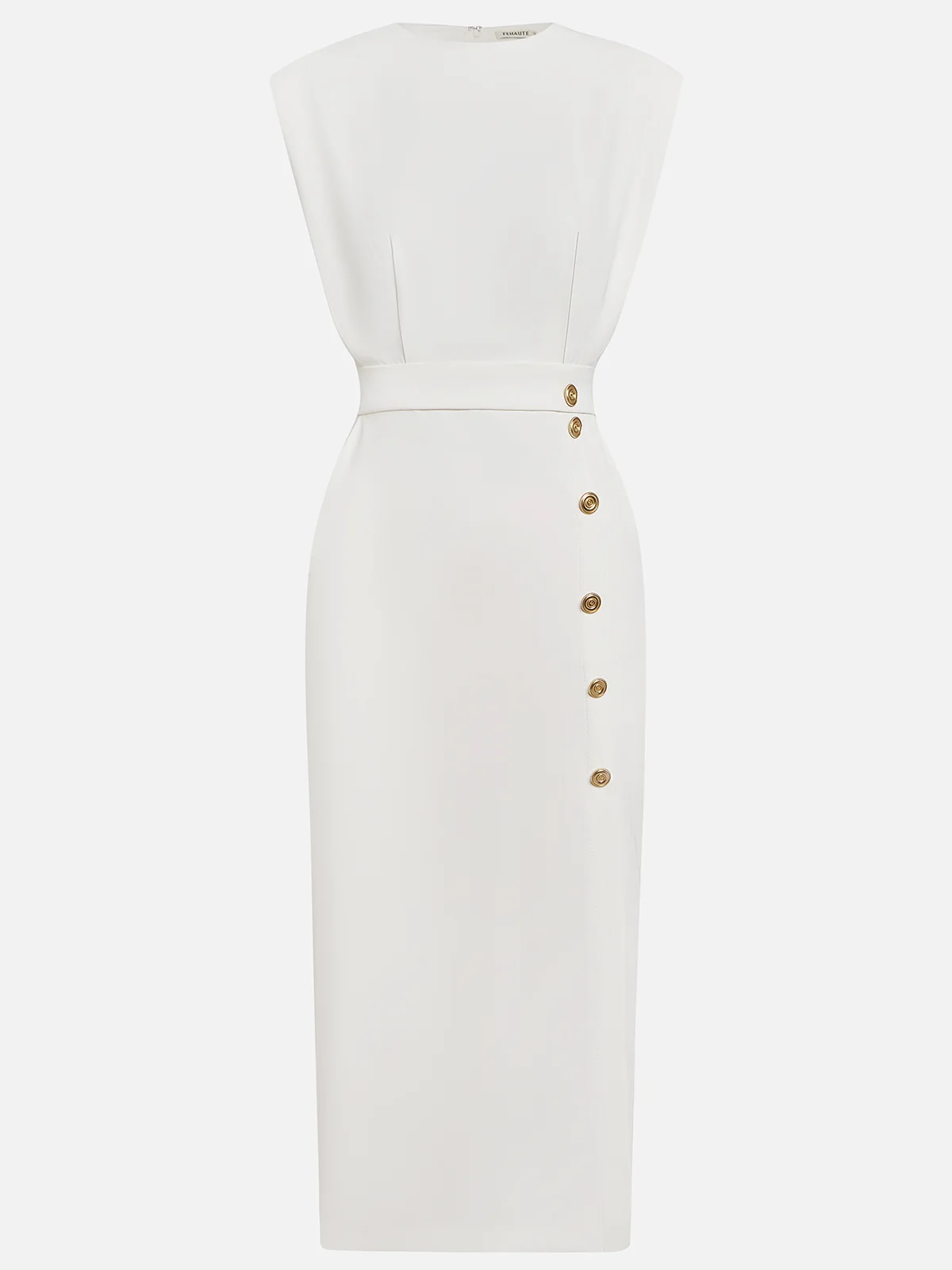 Malene™ | Vestido Midi Sólido com Fenda e Decote Redondo