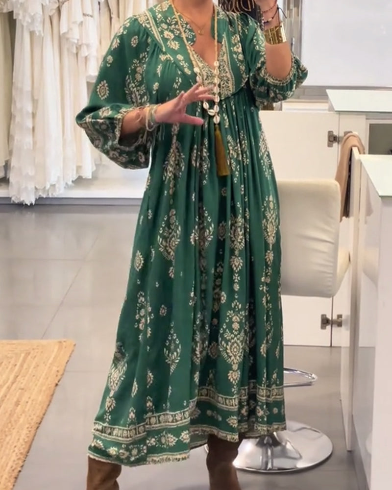 Vestido Casual Estampado com Bolsos Soltos