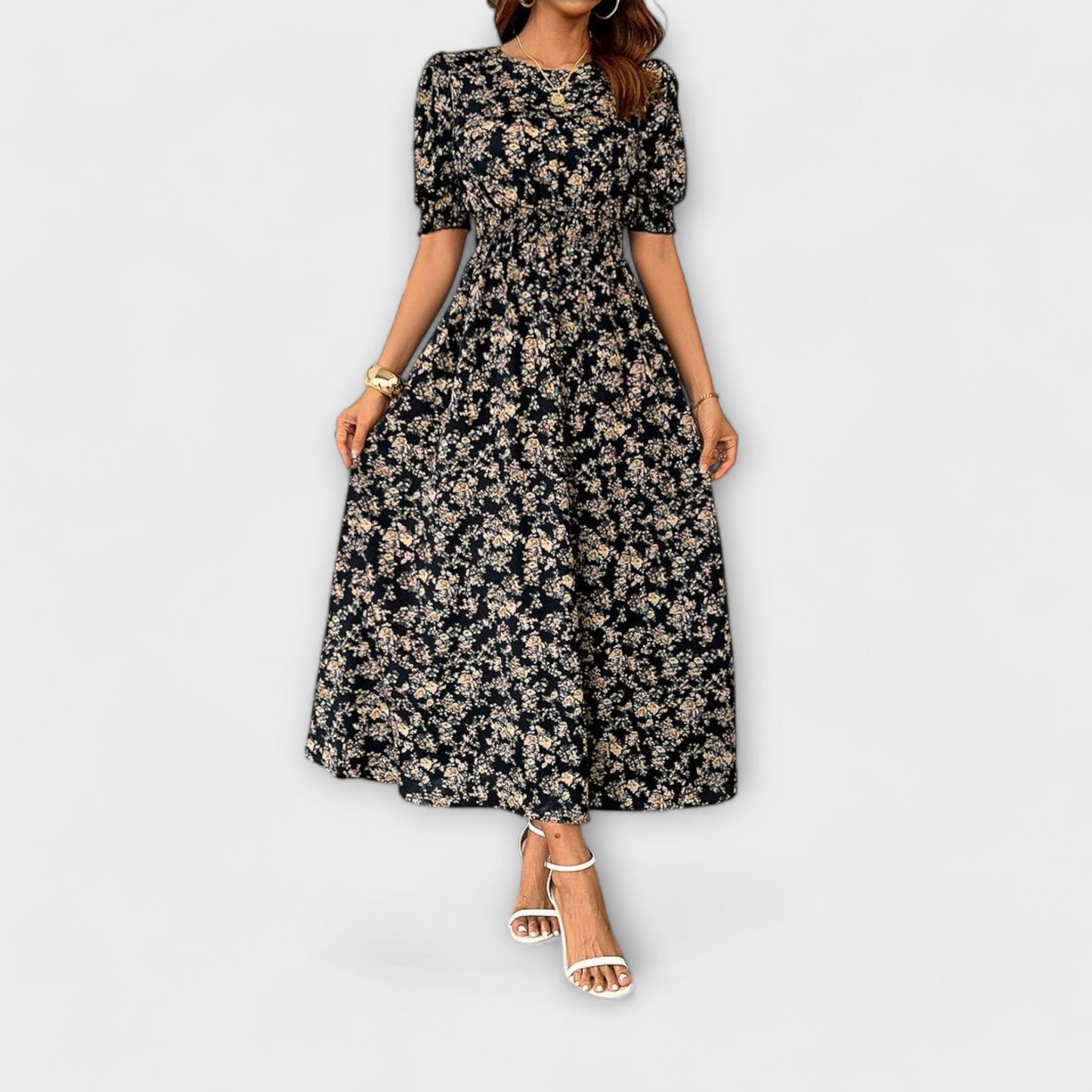Amelia - Vestido com decote redondo e estampa floral
