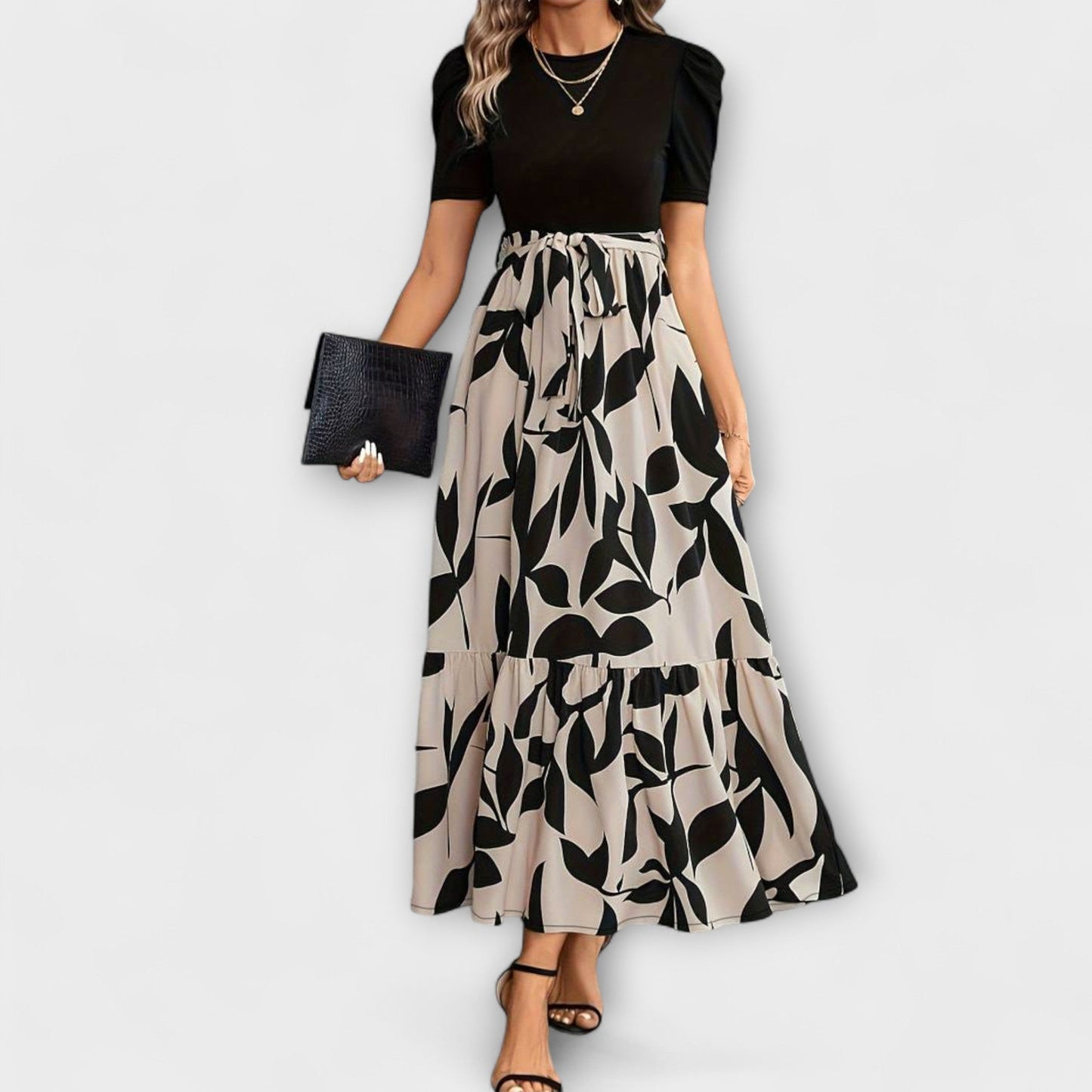 Luna - Vestido de verão com estampa floral e decote redondo