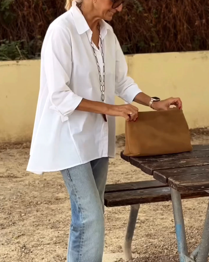 Camisa Casual com Lapela, Mangas Longas