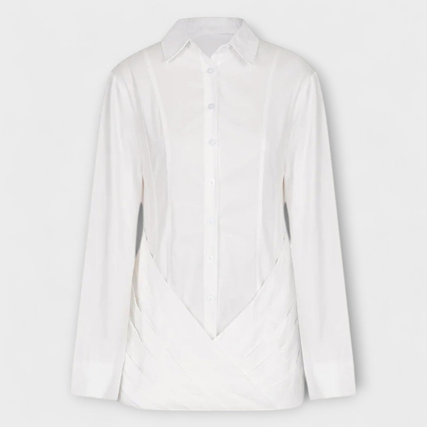 Indie - Vestido camisa plissado branco de manga longa