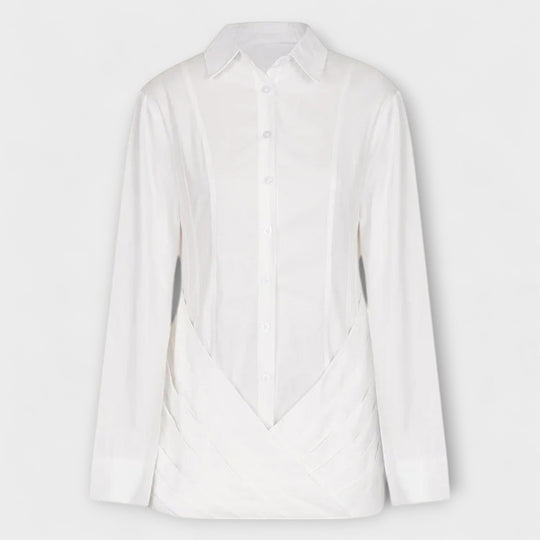 Indie - Vestido camisa plissado branco de manga longa
