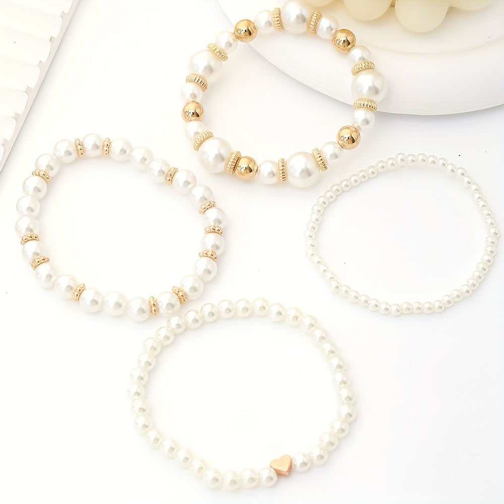 Conjunto de Pulseiras de Coração de Pérola Elegante