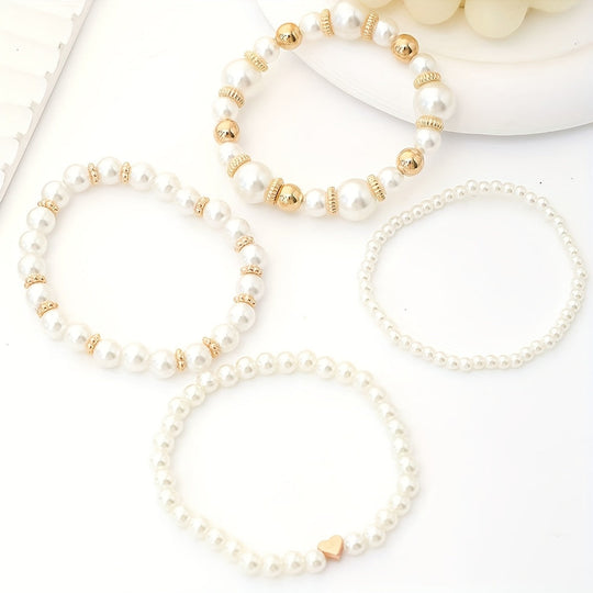Conjunto de Pulseiras de Coração de Pérola Elegante