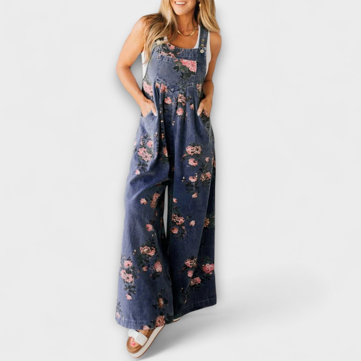 Bethany - Macacão Jeans Estampado Floral