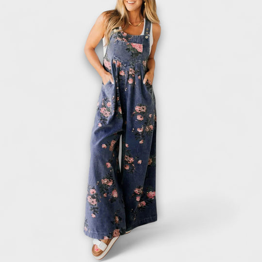 Bethany - Macacão Jeans Estampado Floral