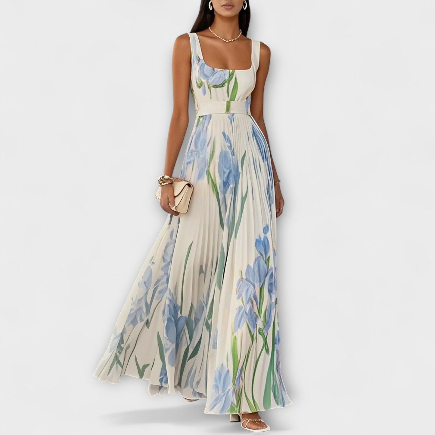 Vestido Max Chiffon Floral Dobrada