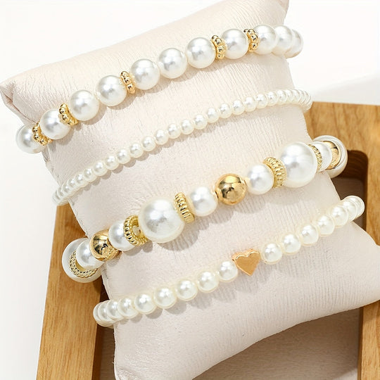 Conjunto de Pulseiras de Coração de Pérola Elegante