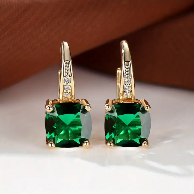 Brincos de Argola de Pedra Mística Elegante em Ouro