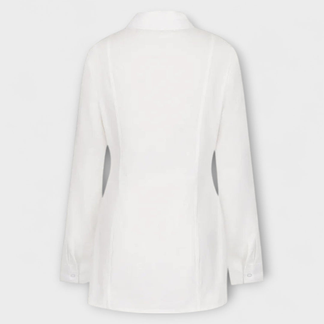 Indie - Vestido camisa plissado branco de manga longa