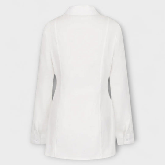 Indie - Vestido camisa plissado branco de manga longa