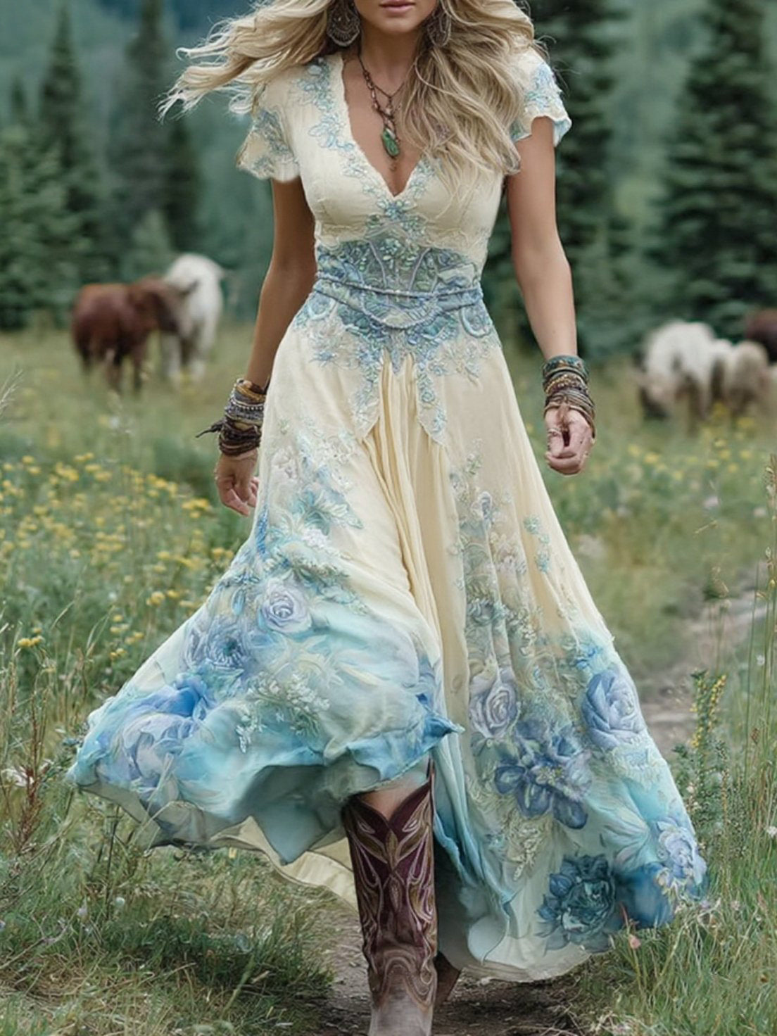 Marcina - Elegante Vestido Longo com Tons Florais