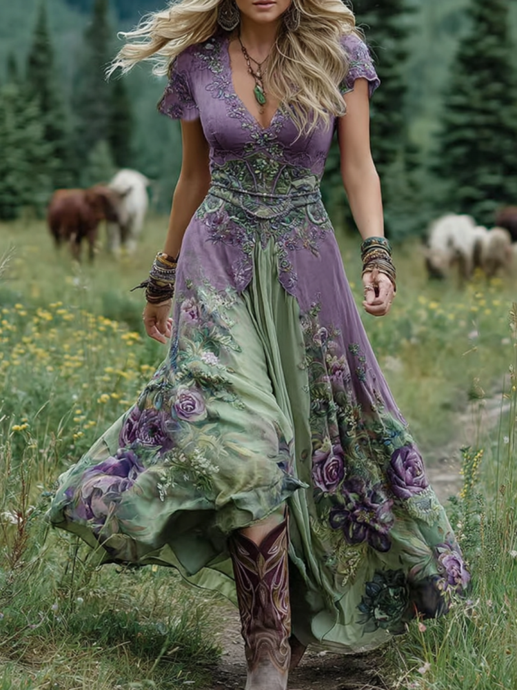 Marcina - Elegante Vestido Longo com Tons Florais