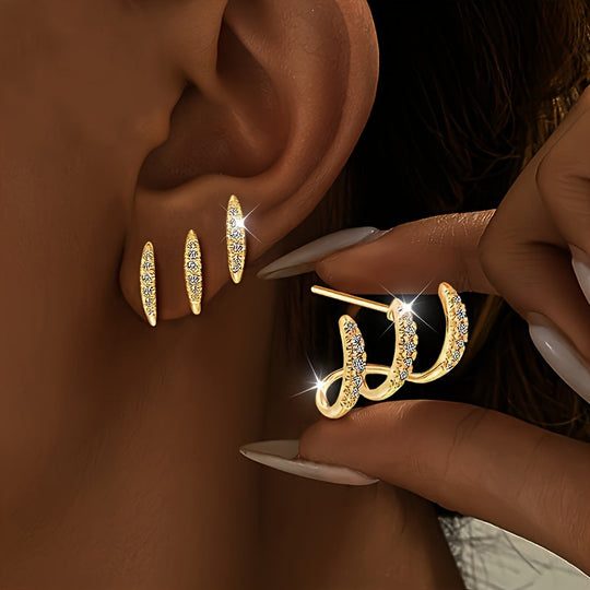 Brincos Elegantes com Strass em Três Garras