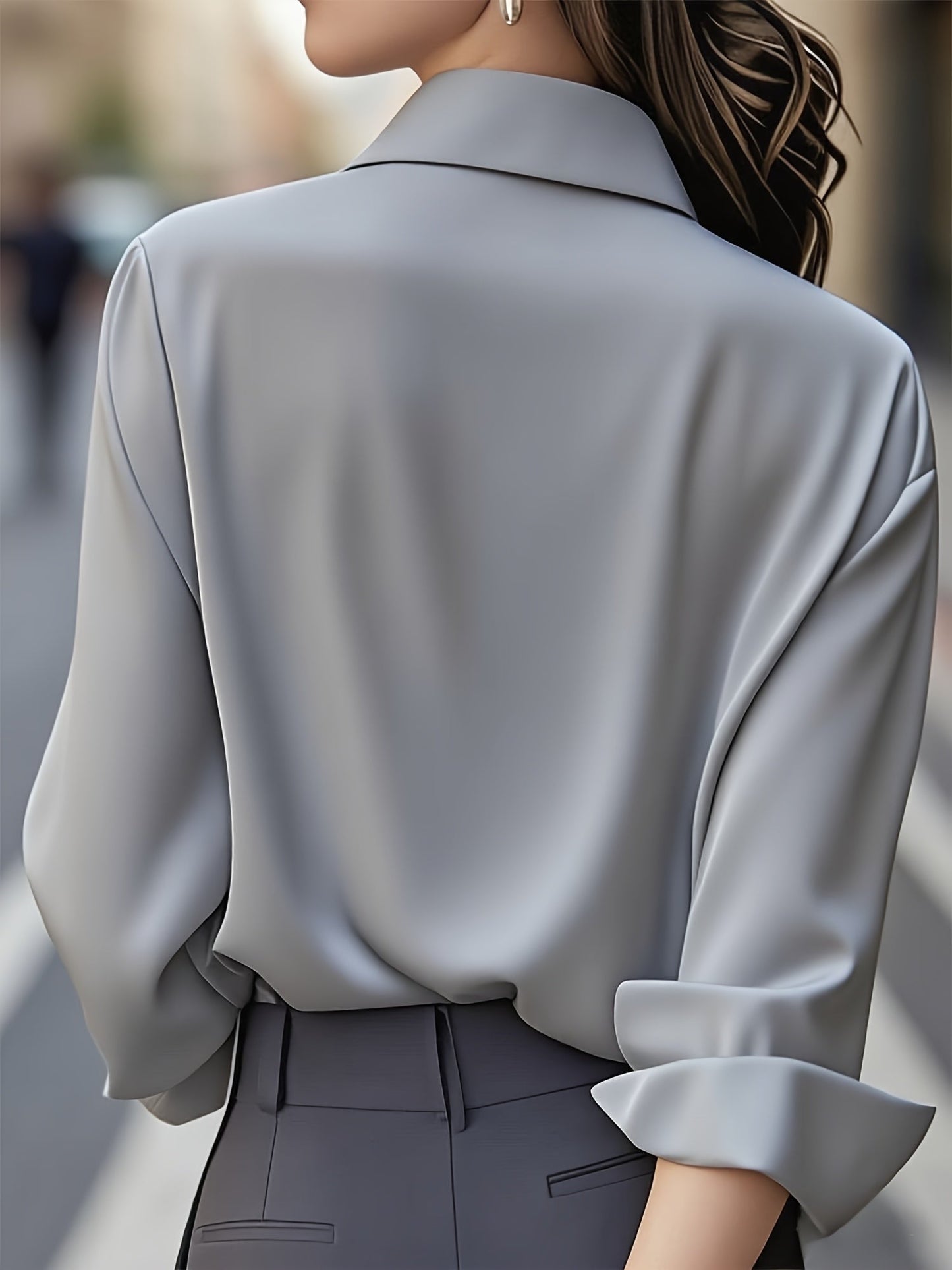 Elenochka - Camisa Estilosa de Manga Longa com Fechamento de Botão