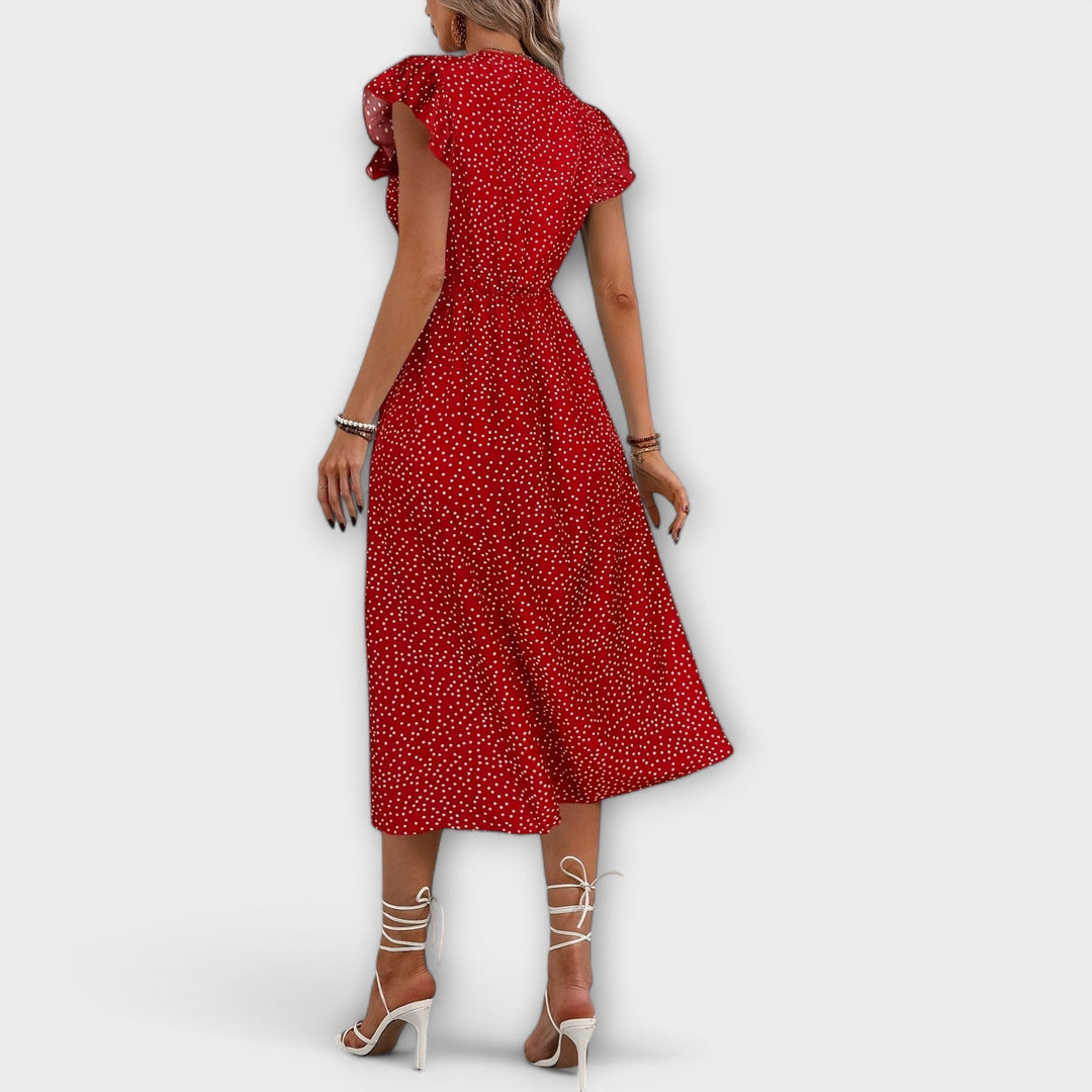 Vestido midi chique com bolinhas