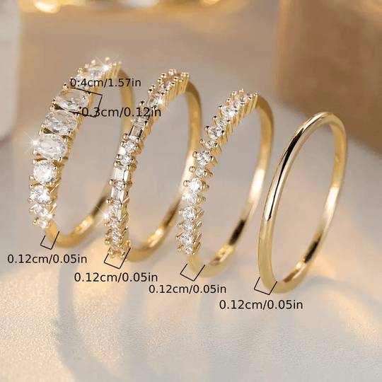 Anéis empilhados de zircônia dourada 14k