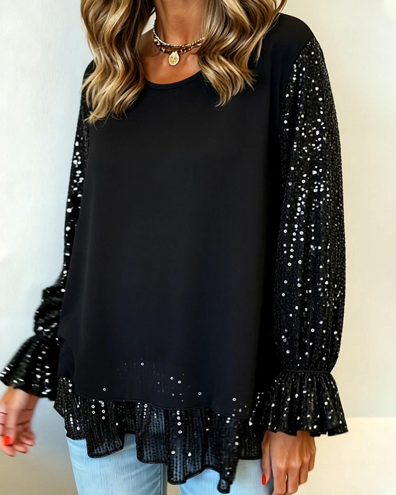 Blusa com Mangas Bufantes e Decote Redondo