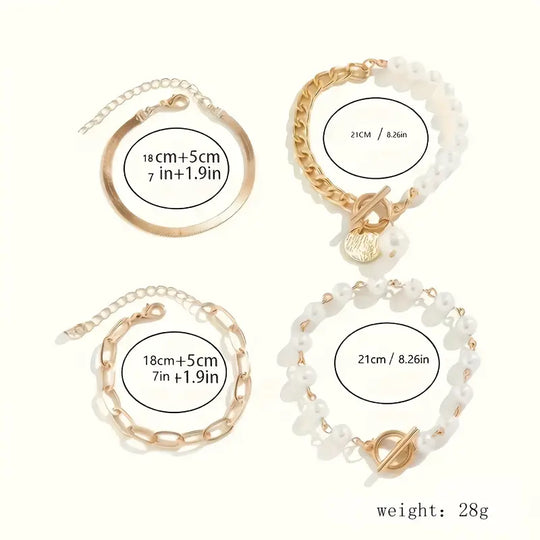 Conjunto de Pulseiras Elegantes de Ouro com 4 Peças