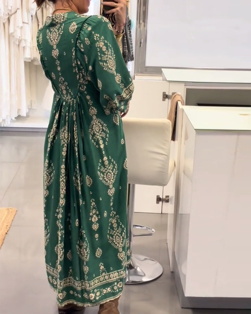 Vestido Casual Estampado com Bolsos Soltos