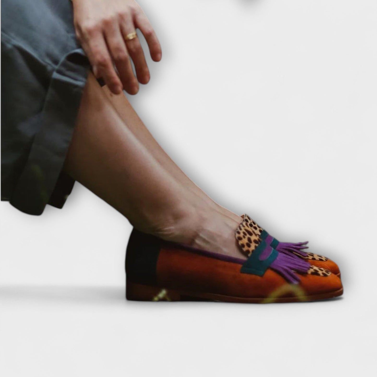 Fallon – Sapatos loafers marrons com estampa de leopardo
