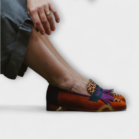 Fallon – Sapatos loafers marrons com estampa de leopardo