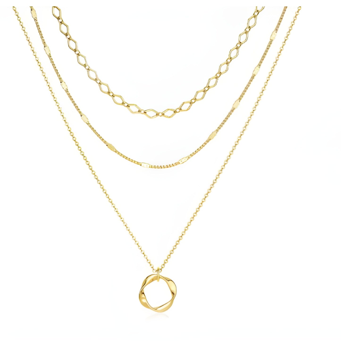Colar Dourado Chic com Círculo Aberto em Três Camadas