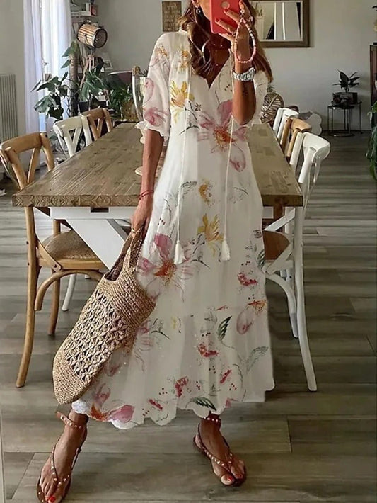 Lana - Vestido Maxi Boho que Valoriza a Silhueta