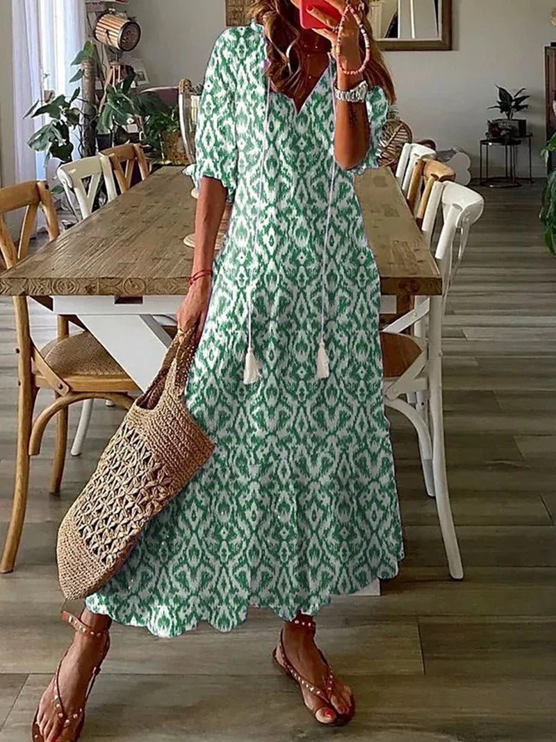 Lana - Vestido Maxi Boho que Valoriza a Silhueta
