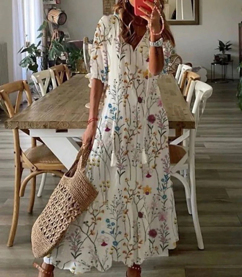 Lana - Vestido Maxi Boho que Valoriza a Silhueta