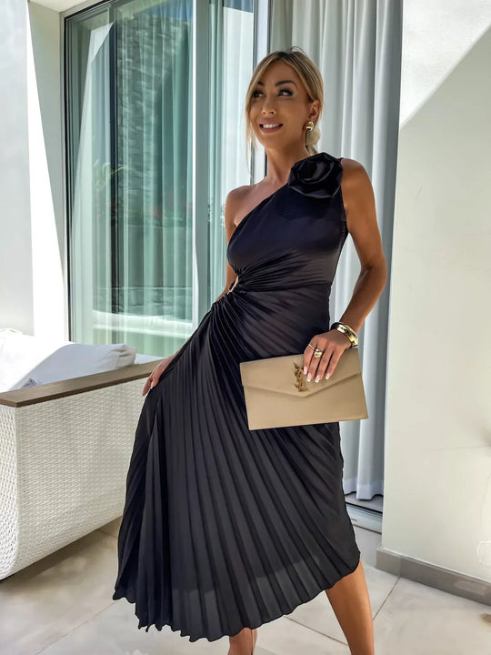 Dariella | Vestido Romântico de Flores com Um Ombro