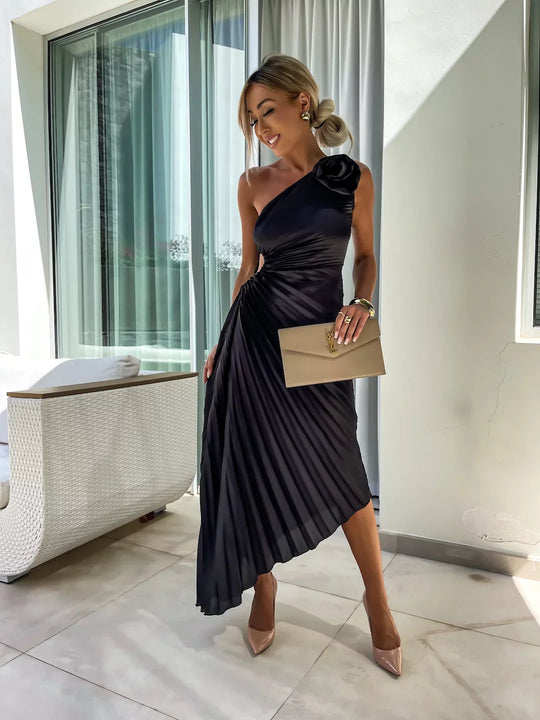 Dariella | Vestido Romântico de Flores com Um Ombro