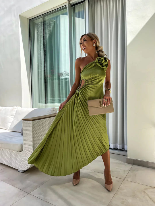 Dariella | Vestido Romântico de Flores com Um Ombro