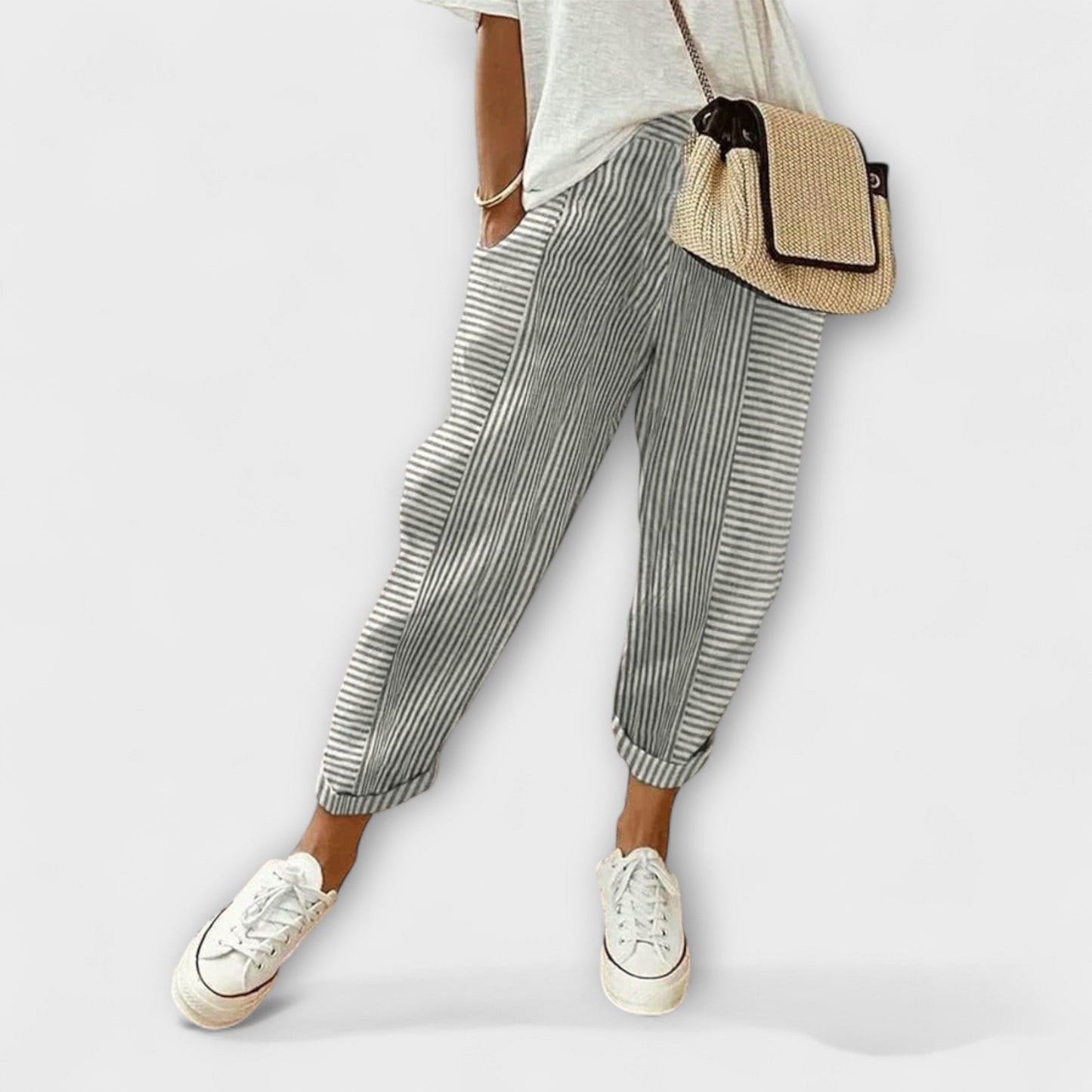 Sanne - Calça listrada confortável