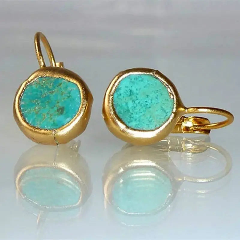 Brincos Elegantes de Ouro com Pedra Turquesa