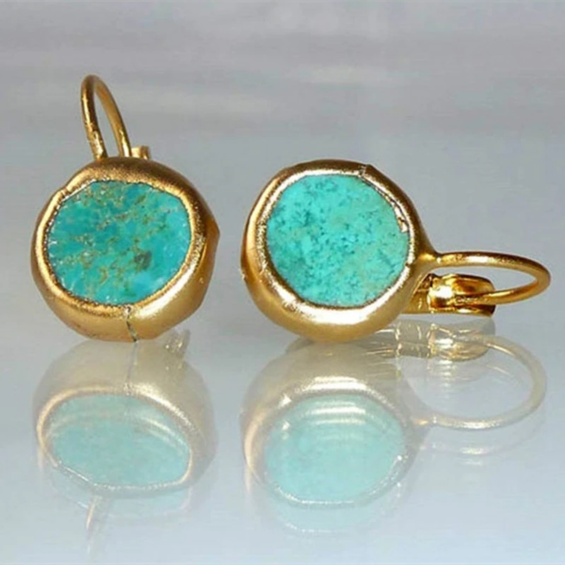 Brincos de Ouro com Pedra Turquesa