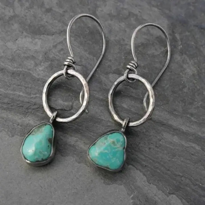 Brincos de Pedra Turquesa em Prata Vintage