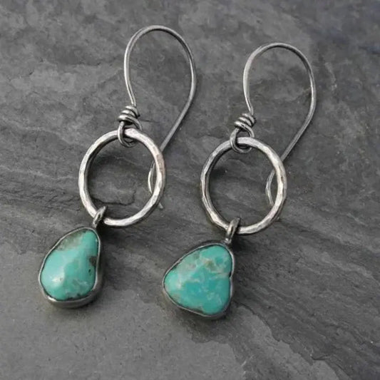 Brincos de Pedra Turquesa em Prata Vintage