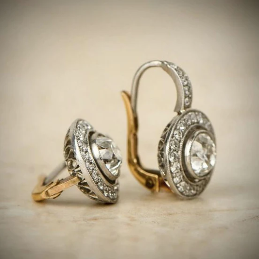 Brincos Vintage de Ouro e Prata com Cristal