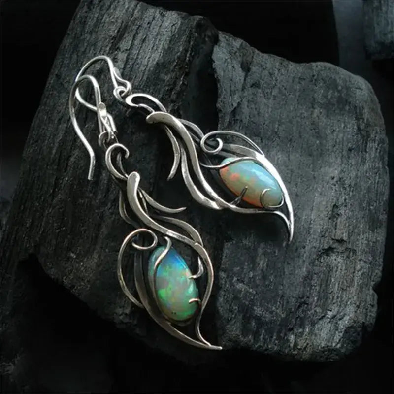 Brincos Vintage em Prata Esterlina com Opala Azul