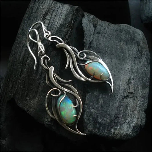 Brincos Vintage em Prata Esterlina com Opala Azul