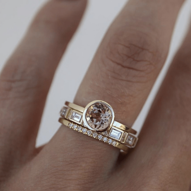 Susana - Conjunto de Anéis de Cristal Inlay em Ouro