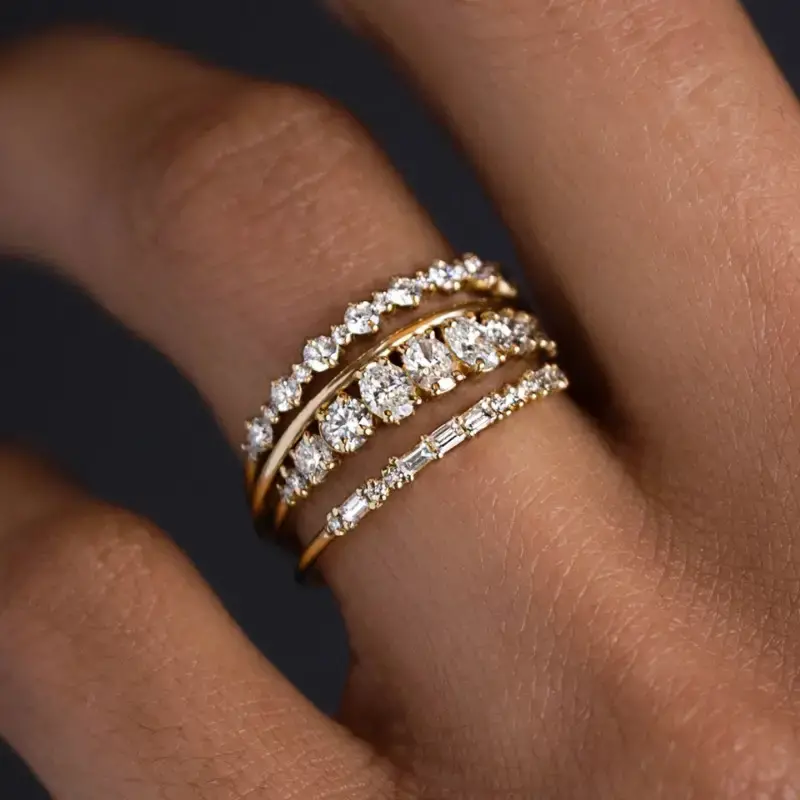 Conjunto de Anéis de Zircônia Vintage Elegante