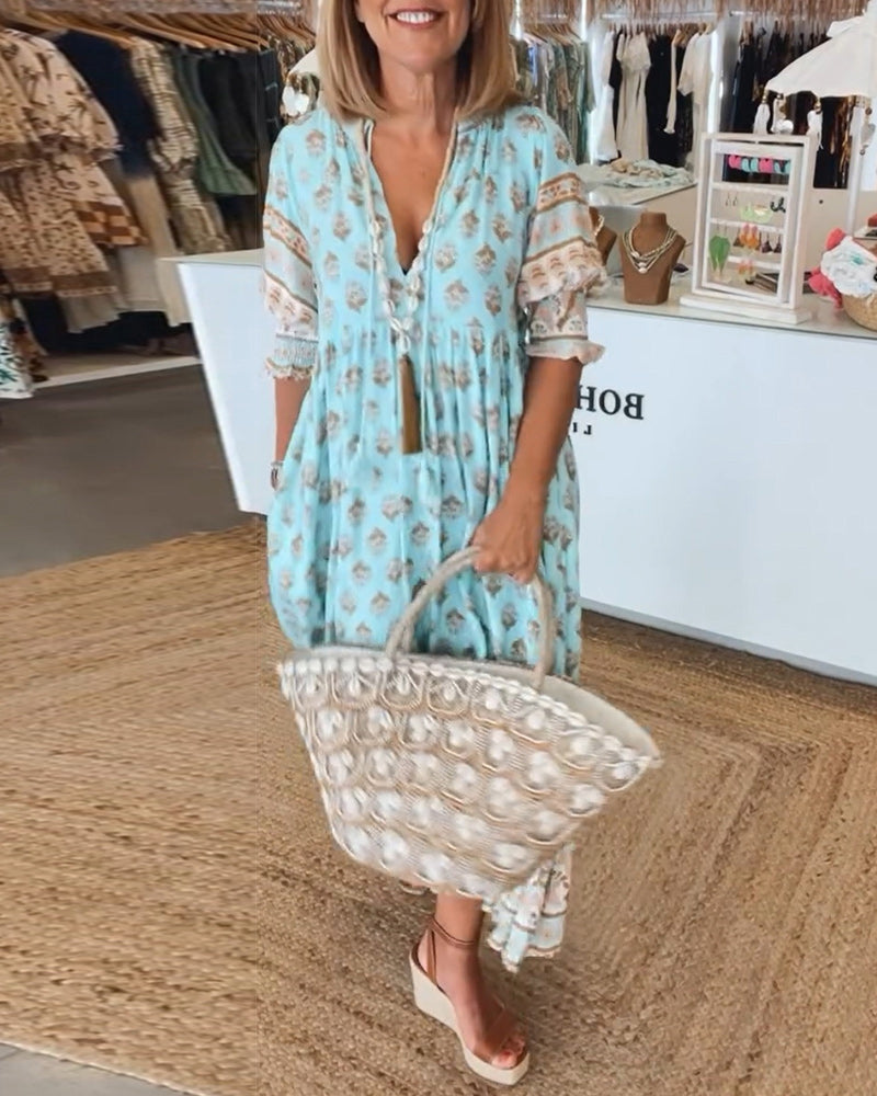 Peyton – Vestido Boêmio de Manga Longa com Lanternas