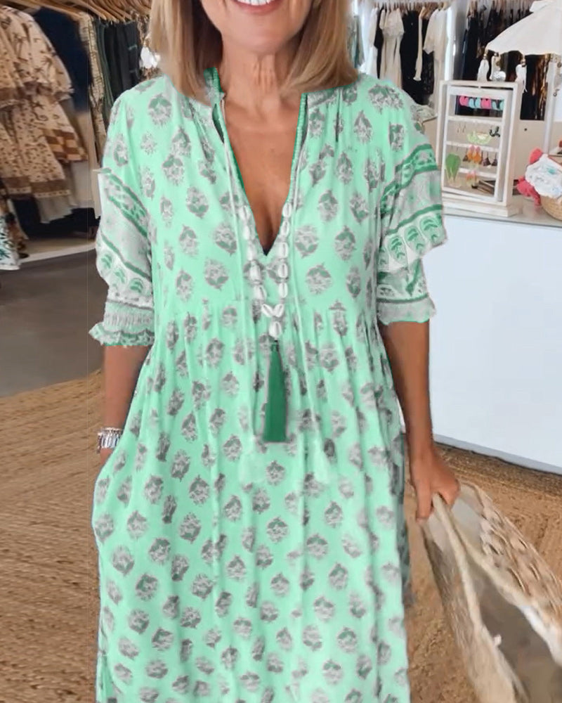 Peyton – Vestido Boêmio de Manga Longa com Lanternas